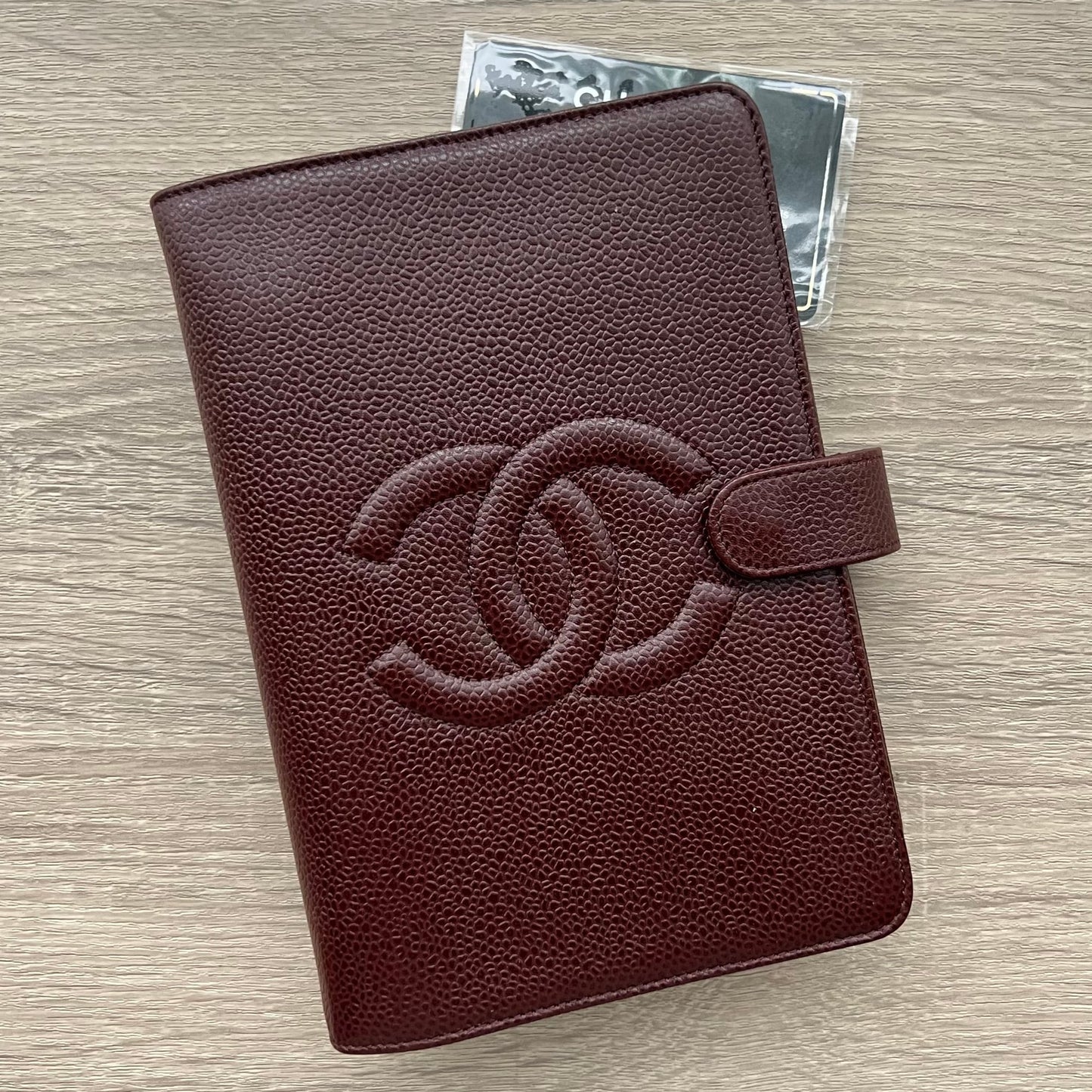 Chanel Timeless CC Burgundy MM Agenda with Card