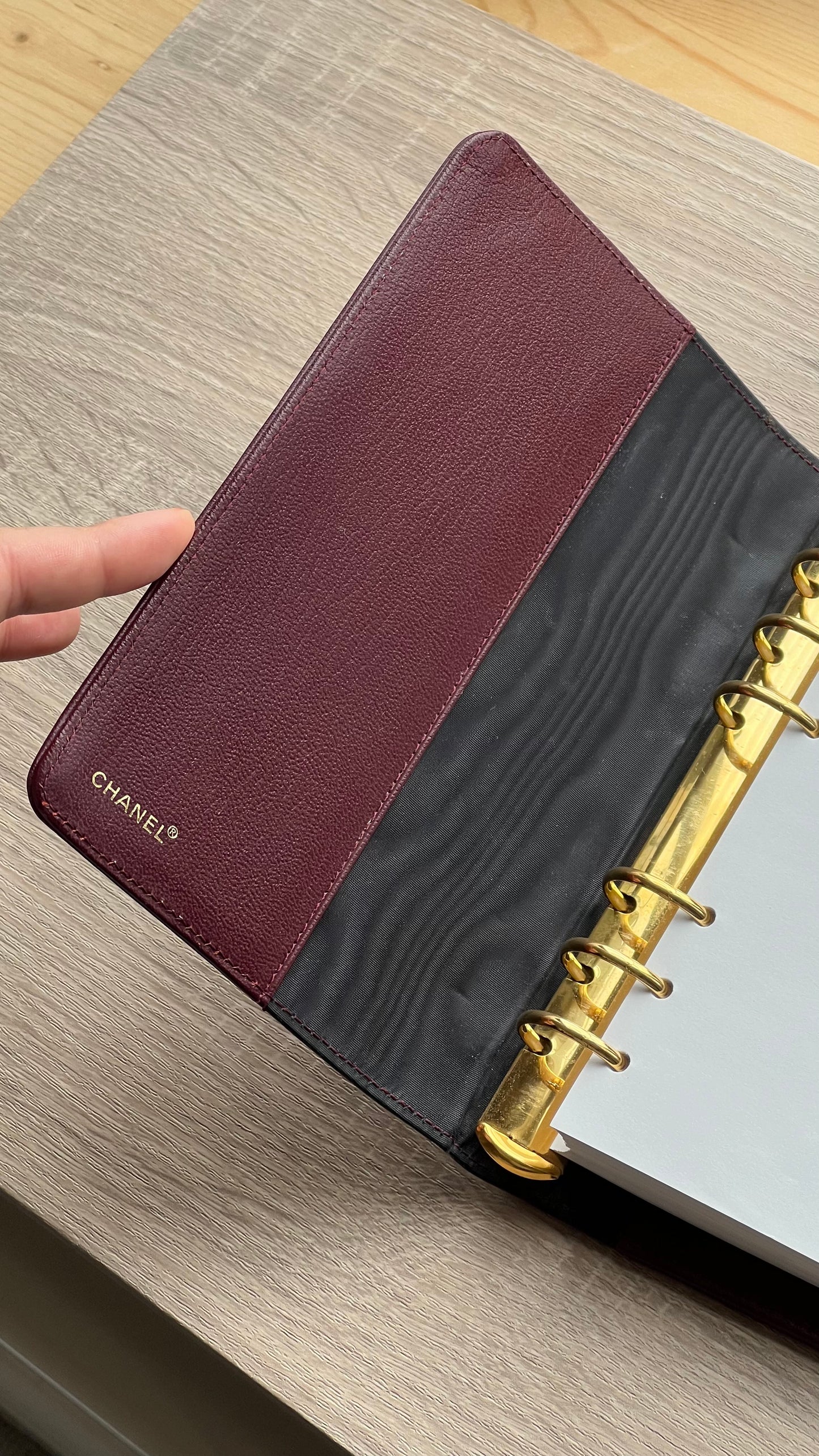 burgundy wine red agenda planner notebook chanel luxury diary gold black women men home office