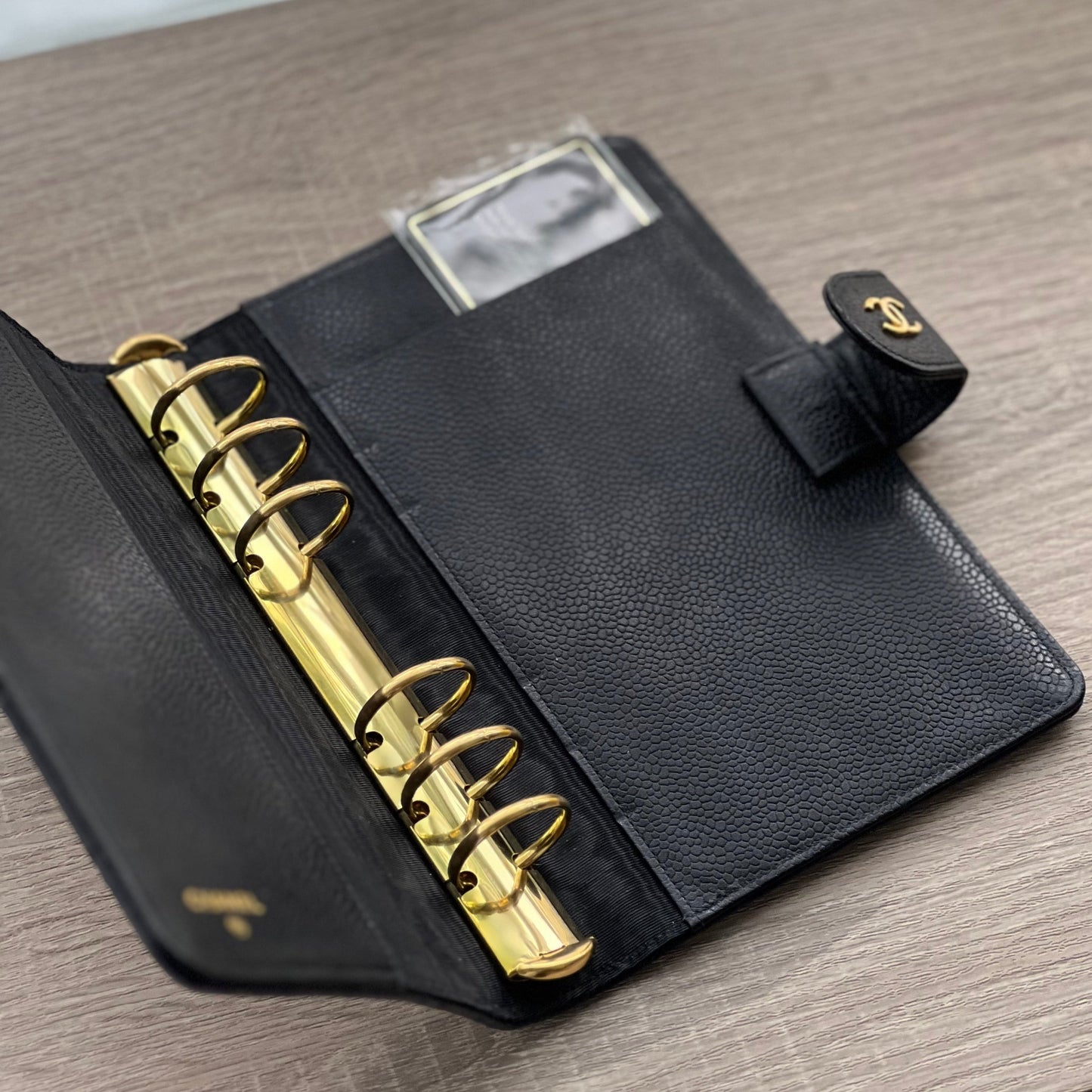 chanel black quilted agenda planner notebook cover with authenticity guarantee confirm black quilted caviar