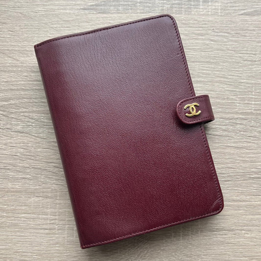 burgundy wine red agenda planner notebook chanel luxury diary gold black women men home office
