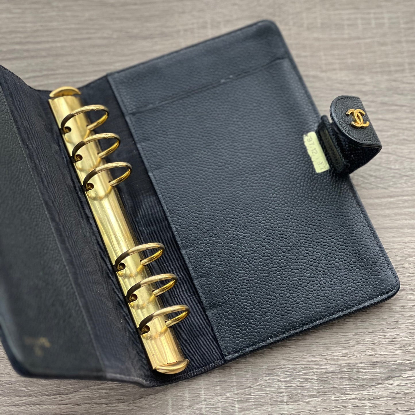 chanel black quilted agenda planner notebook cover with authenticity guarantee confirm black quilted caviar