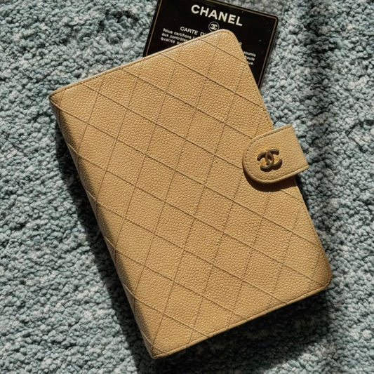 Chanel Matrasse Quilted Beige MM Agenda with card
