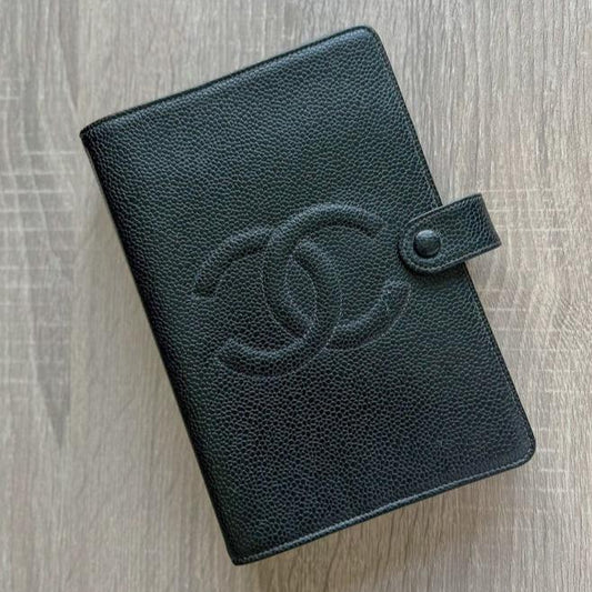 Chanel Timeless CC Black MM Agenda with card