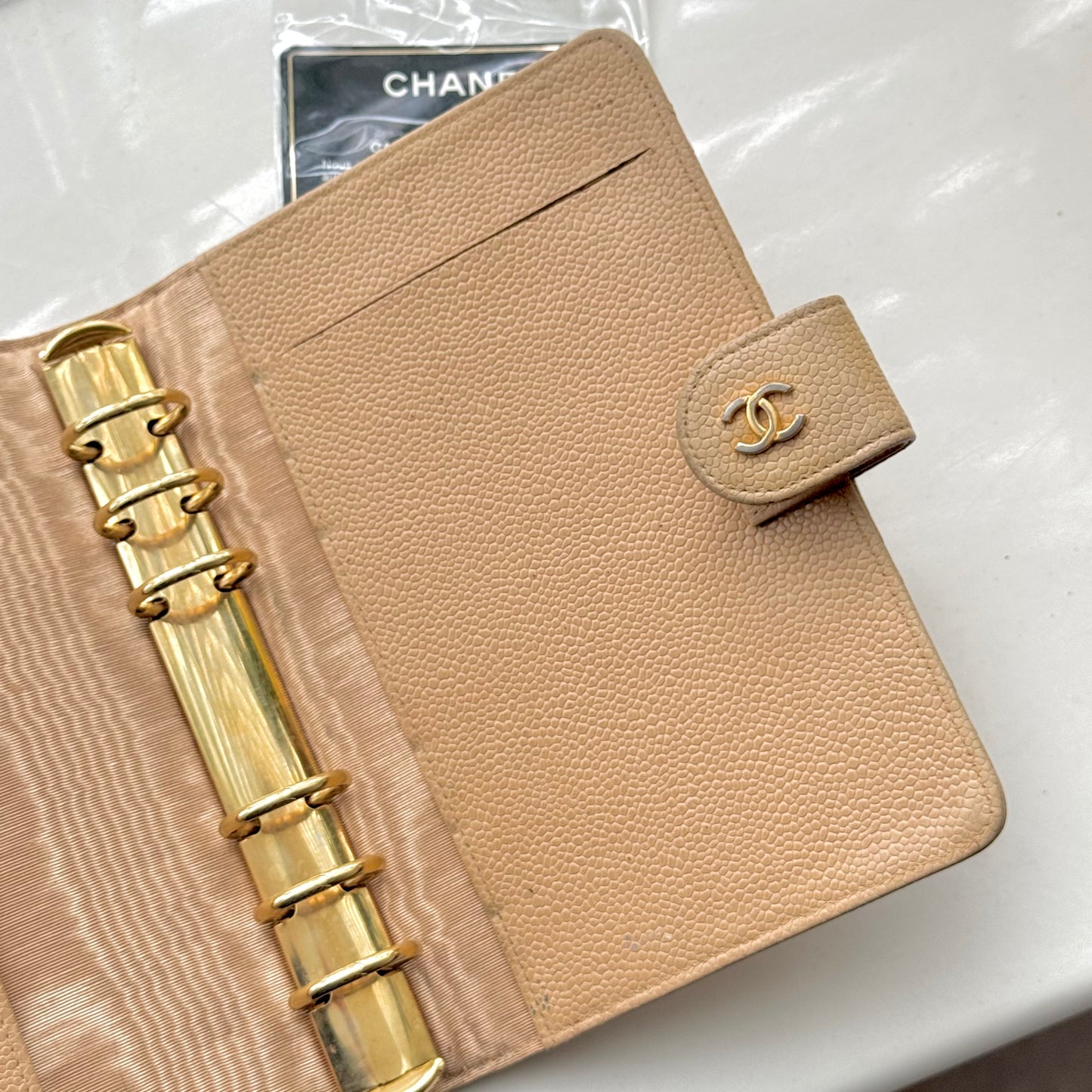 Chanel Matrasse Quilted Beige MM Agenda with card