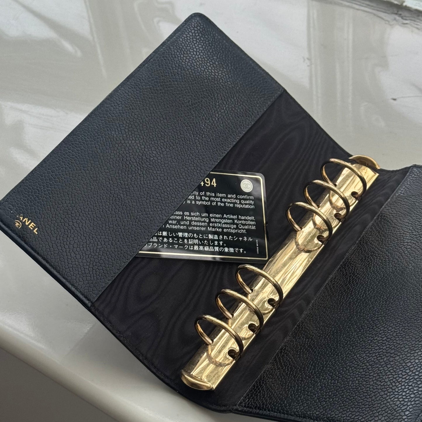 Chanel Timeless CC Black MM Agenda with card and box