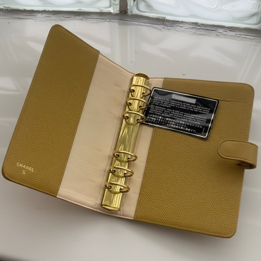 Chanel Timeless CC Yellow MM Agenda with card