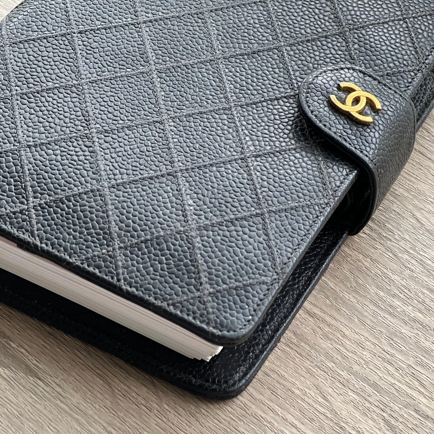 Chanel Matrasse Quilted Black MM Agenda with Card