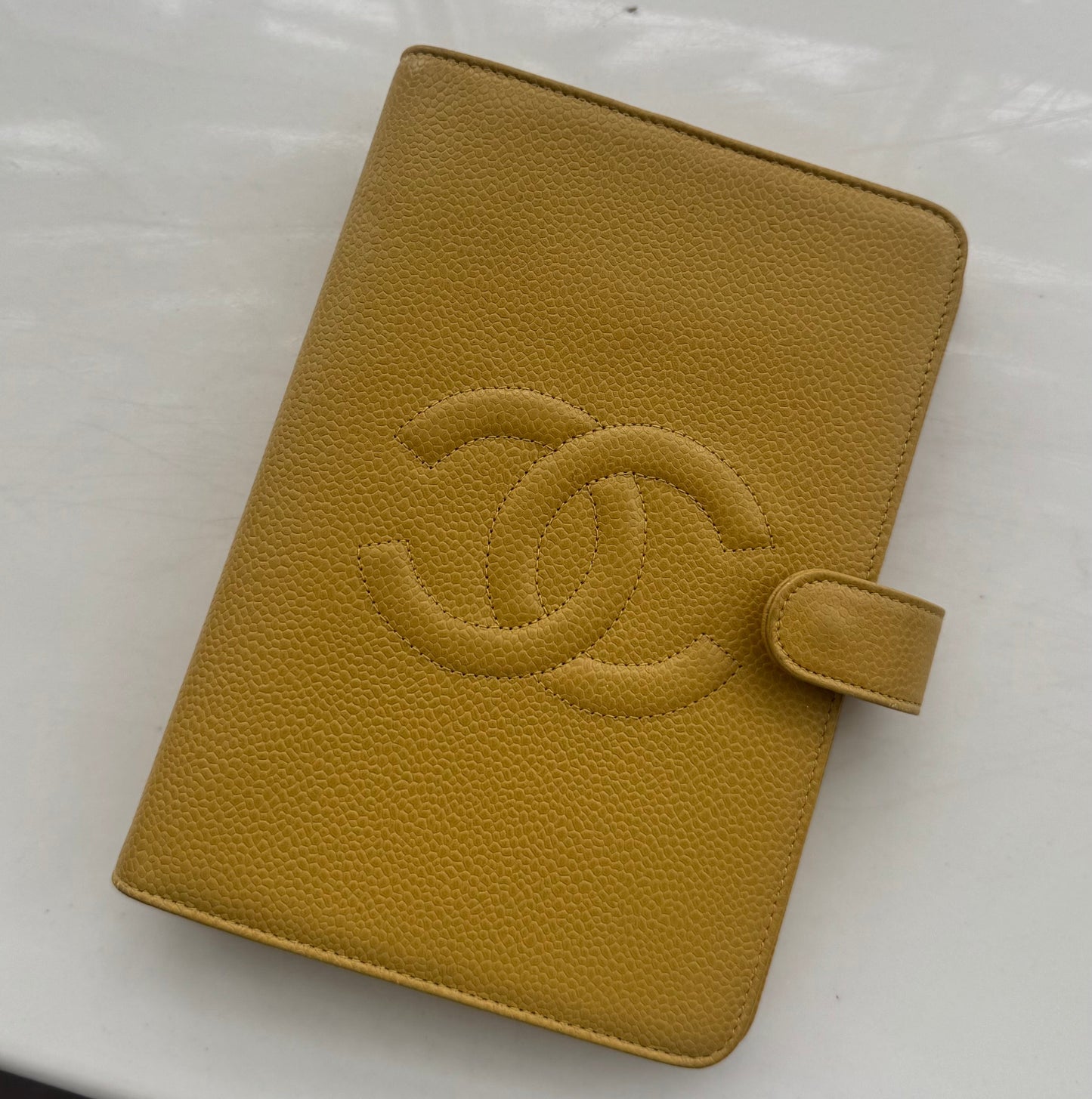 Chanel Timeless CC Yellow MM Agenda with card