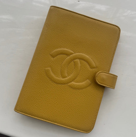 Chanel Timeless CC Yellow MM Agenda with card