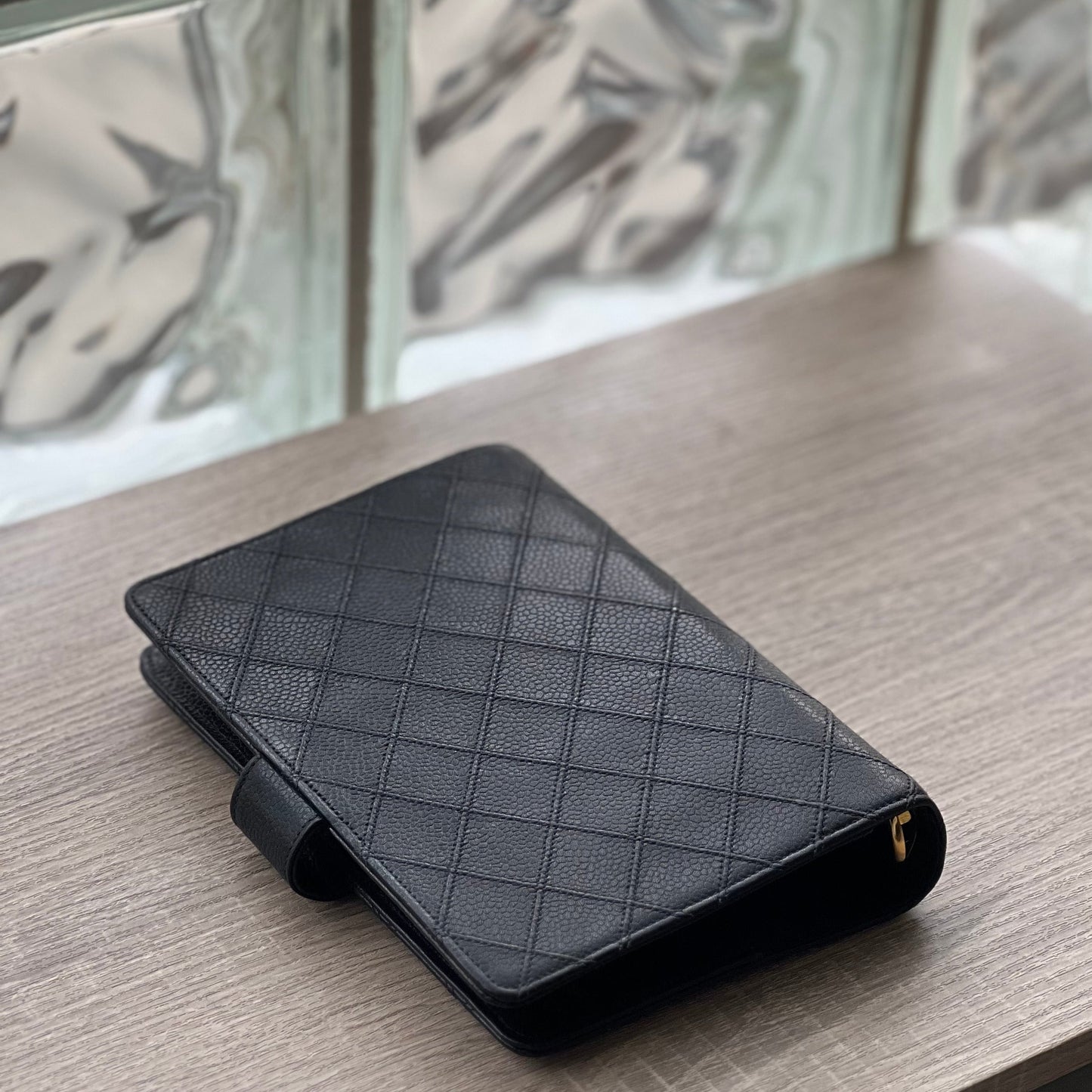 Chanel Matrasse Quilted Black MM Agenda with Card and Box