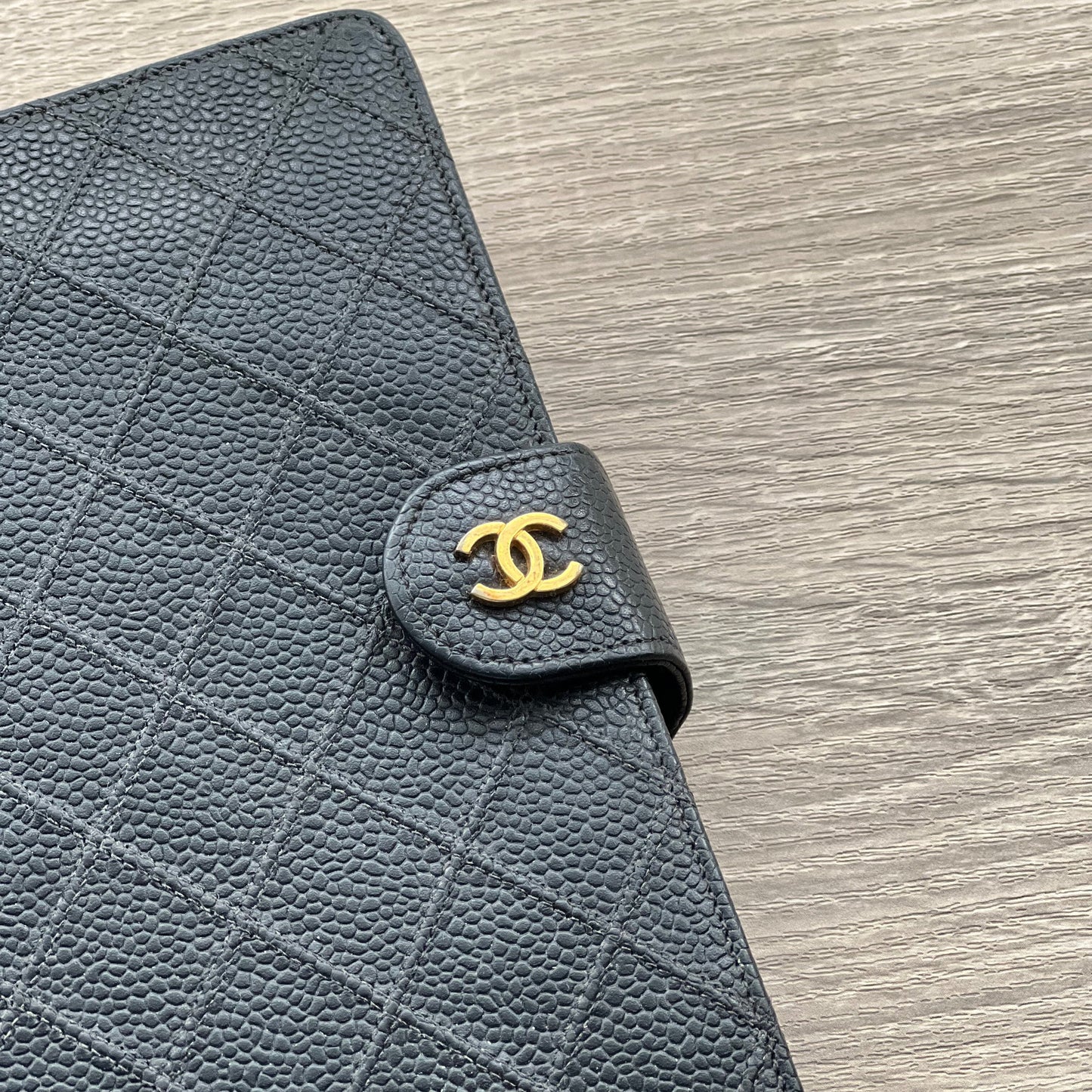 Chanel Matrasse Quilted Black MM Agenda with Card