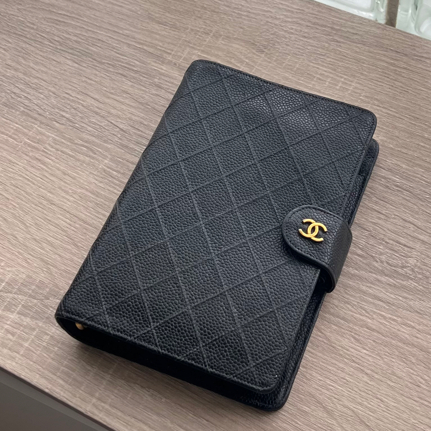 Chanel Matrasse Quilted Black MM Agenda with Card