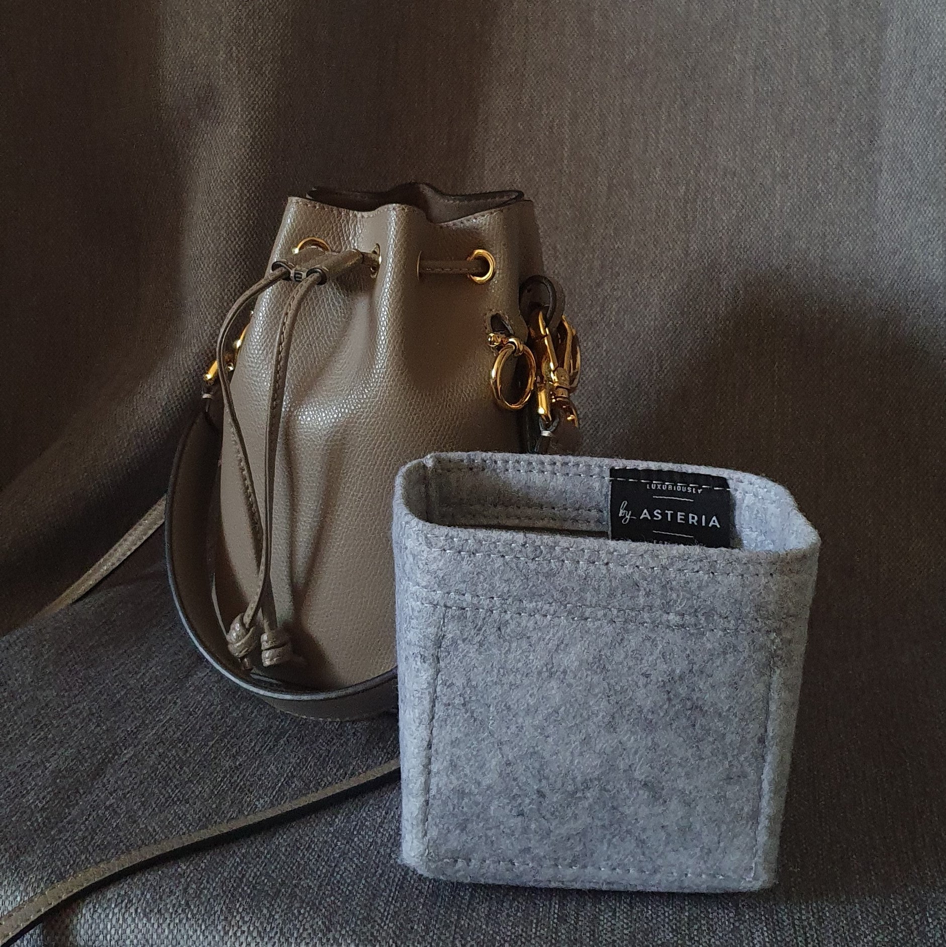 Fendi Mon Tresor Bucket Bag Organizer - Custom Made to Perfect Fit Small (with A Single Strap) / 11 Latte